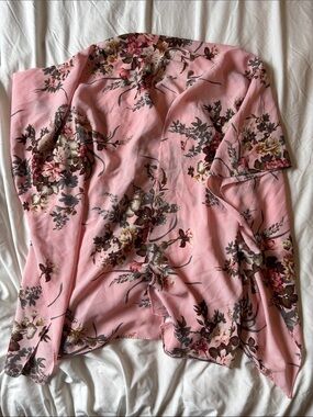 Pink Floral Open-Front Kimono Cardigan
